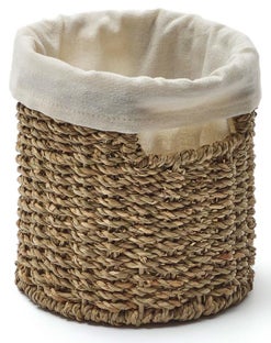 Koszyk organizer trawa morska naturalna i tkanina biała Ø15x15 cm – obraz-1