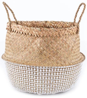 Koszyk Seagrass B z uchwytami 30x35 cm brązowo-biały – obraz-1
