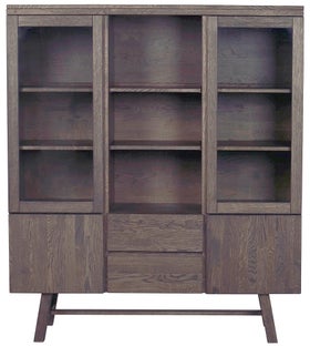 Kredens 4 drzwiowy z szufladami z drewna dębowego orzechowy brąz 130x150 cm – obraz-1