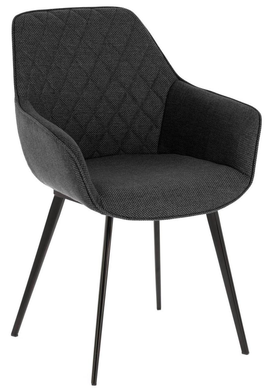 Krzesło z podłokietnikami pikowane szare nogi czarne  – obraz-1