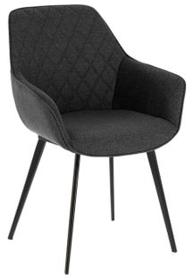 Krzesło z podłokietnikami pikowane szare nogi czarne – obraz-1