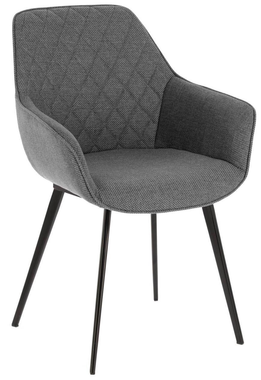 Krzesło z podłokietnikami pikowane szare nogi czarne  – obraz-1