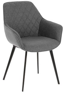 Krzesło z podłokietnikami pikowane szare nogi czarne – obraz-1