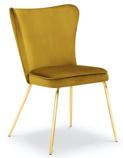 Krzesło do salonu welurowe żółte nogi złote – obraz-1