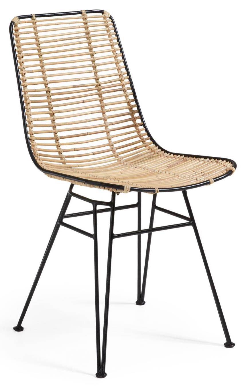 Krzesło rattanowe naturalne nogi czarne metalowe 51x58 cm – obraz-1
