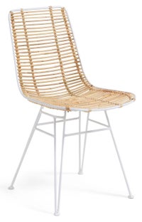 Krzesło rattanowe naturalne nogi białe metalowe 51x58 cm – obraz-1