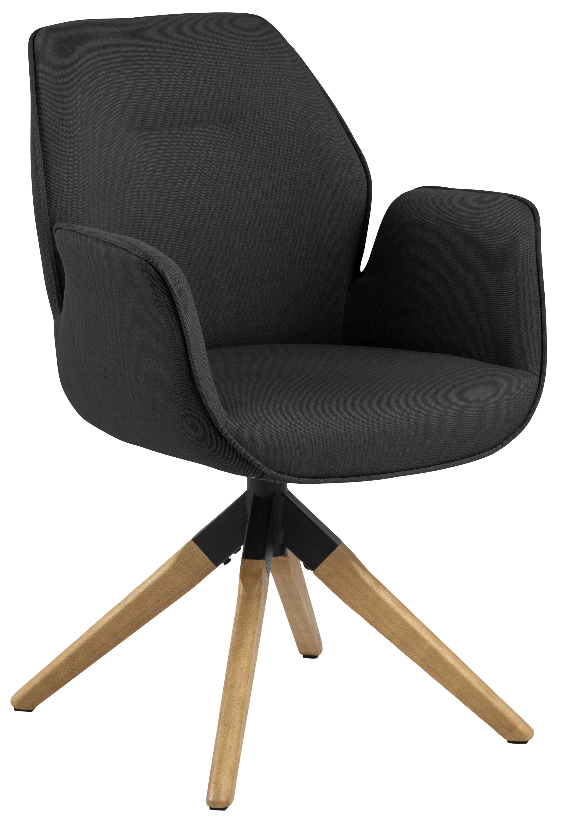 Krzesło do salonu z podłokietnikami szare nogi drewniane – obraz-1