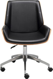 Krzesło biurowe czarne oparcie orzech włoski nogi aluminium 60x100 cm – obraz-1