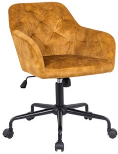 Fotel biurowy obrotowy aksamit musztardowy nowoczesny design – grafika-1.