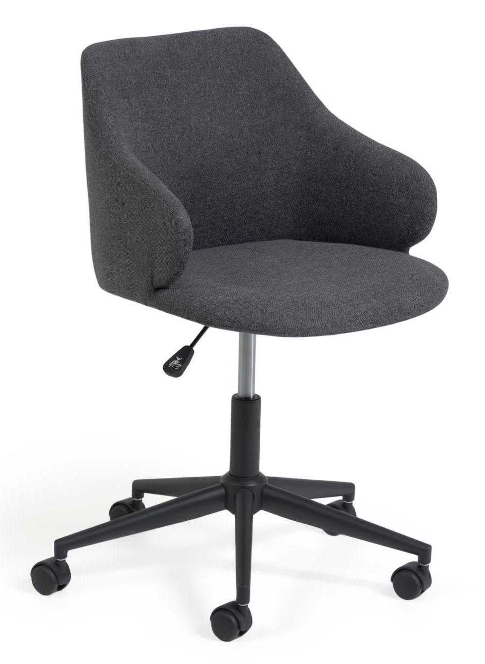 Krzesło biurowe tapicerowane szare z podłokietnikami nogi czarne – obraz-1