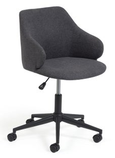 Krzesło biurowe tapicerowane szare z podłokietnikami nogi czarne – obraz-1