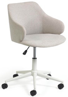 Krzesło biurowe tapicerowane z podłokietnikami jasnoszare nogi białe – obraz-1