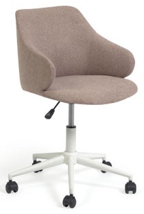 Krzesło biurowe tapicerowane z podłokietnikami różowe nogi białe – obraz-1