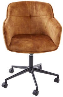 Welurowe krzesło biurowe regulowane musztardowe z wyjątkowym stylem – grafika-1.