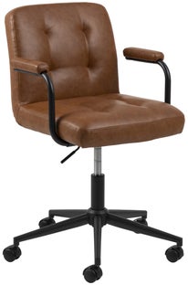 Eleganckie biurowe krzesło z ekoskóry w kolorze brązowym z podłokietnikami – grafika-1.