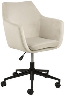 Welurowe krzesło biurowe w beżowym kolorze z podłokietnikami o nowoczesnym stylu – grafika-1.