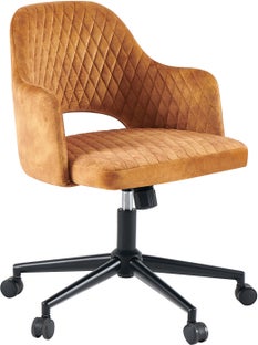 Krzesło biurowe pikowane musztardowe z czarną podstawą 68x82 cm – grafika-1.