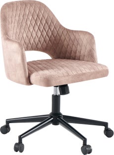 Szare aksamitne krzesło biurowe z dekoracyjnym pikowaniem i czarną podstawą – grafika-1.