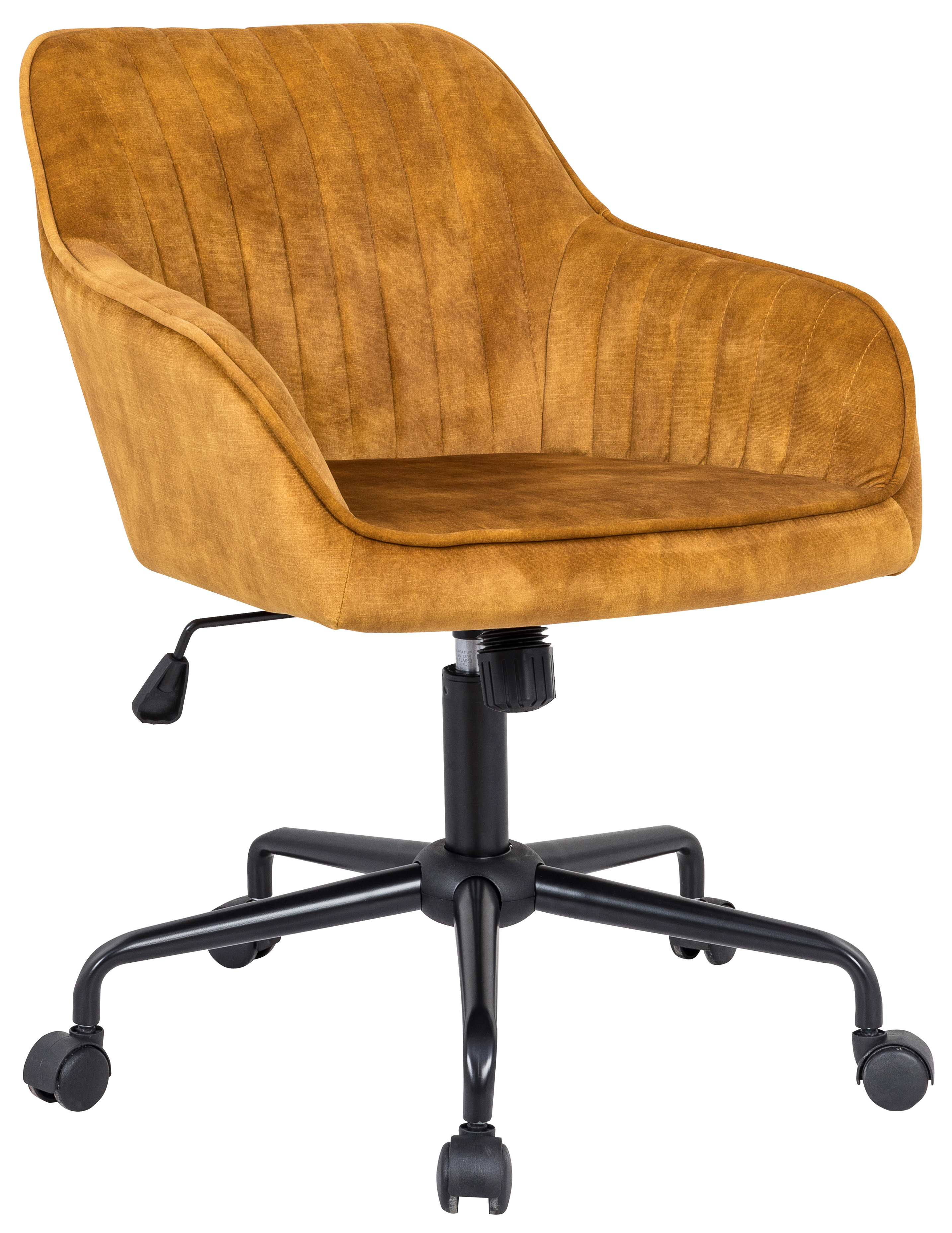 Krzesło biurowe z przeszyciami aksamit musztardowe podstawa czarna 60x81 cm – grafika-1.
