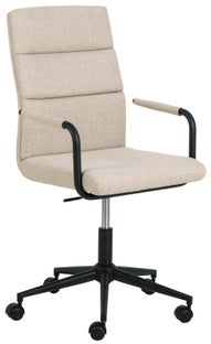 Biurko z podłokietnikami beżowe metalowa podstawa stylowe krzesło biurowe – grafika-1.