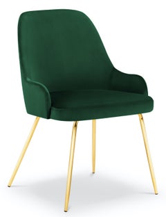 Krzesło do salonu z podłokietnikami welurowe zielone nogi złote – obraz-1