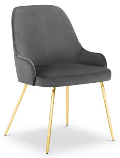 Krzesło do salonu z podłokietnikami welurowe szare nogi złote – obraz-1