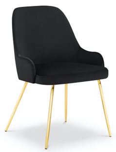 Krzesło do salonu z podłokietnikami welurowe czarne nogi złote – obraz-1