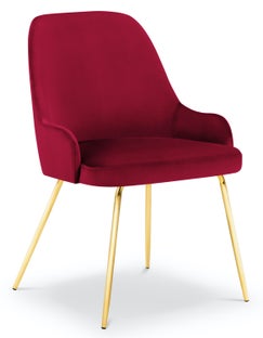 Krzesło do salonu z podłokietnikami welurowe czerwone nogi złote – obraz-1