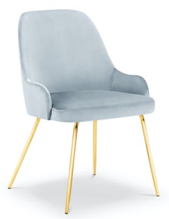 Krzesło do salonu z podłokietnikami welurowe niebieskie nogi złote – obraz-1