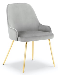 Krzesło do salonu z podłokietnikami welurowe szare nogi złote – obraz-1