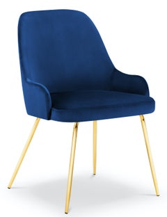 Krzesło do salonu z podłokietnikami welurowe granatowe nogi złote – obraz-1