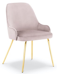Krzesło do salonu z podłokietnikami welurowe różowe nogi złote – obraz-1
