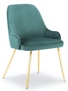 Krzesło do salonu z podłokietnikami welurowe niebieskie nogi złote – obraz-1
