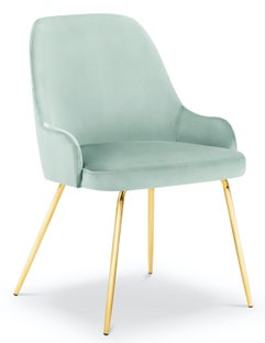 Krzesło do salonu z podłokietnikami welurowe zielone nogi złote – obraz-1