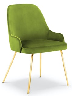 Krzesło do salonu z podłokietnikami welurowe zielone nogi złote – obraz-1