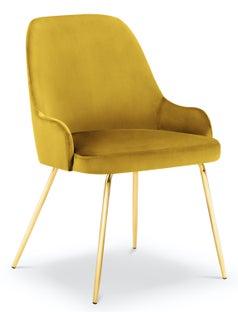 Krzesło do salonu z podłokietnikami welurowe żółte nogi złote – obraz-1