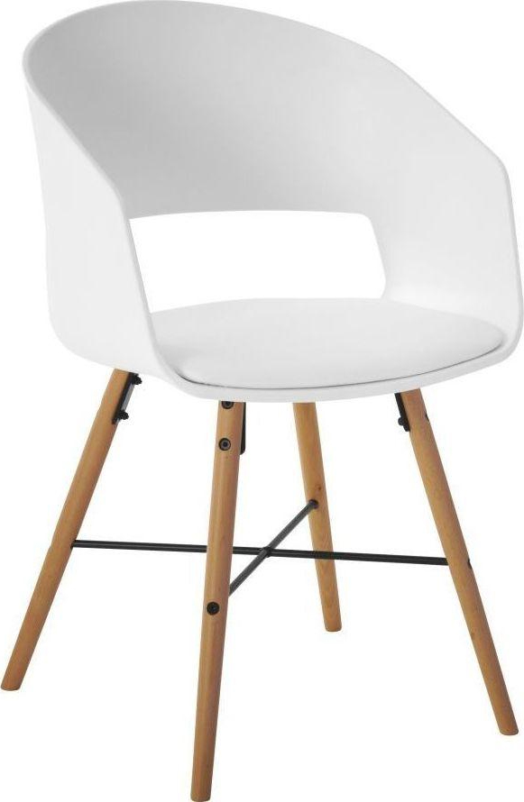 Krzesło z ekoskóry z podłokietnikami białe nogi drewniane – obraz-1