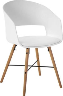 Krzesło z ekoskóry z podłokietnikami białe nogi drewniane – obraz-1