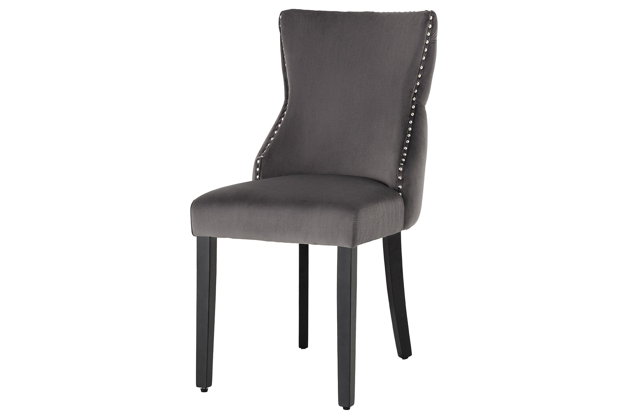 Krzesło CASTLE DELUXE uchwyt głowa lwa, welwet szary, czarne nogi, styl chesterfield – grafika-1.