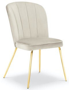 Krzesło do salonu pikowane welurowe beżowe nogi złote – obraz-1