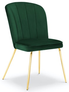 Krzesło do salonu pikowane welurowe zielone nogi złote – obraz-1