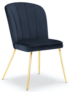 Krzesło do salonu pikowane welurowe granatowe nogi złote – obraz-1