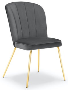 Krzesło do salonu pikowane welurowe szare nogi złote – obraz-1
