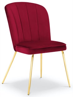 Krzesło do salonu pikowane welurowe czerwone nogi złote – obraz-1