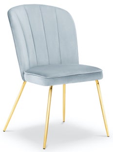 Krzesło do salonu pikowane welurowe niebieskie nogi złote – obraz-1