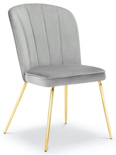 Krzesło do salonu pikowane welurowe szare nogi złote – obraz-1