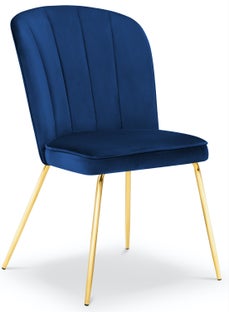 Krzesło do salonu pikowane welurowe granatowe nogi złote – obraz-1