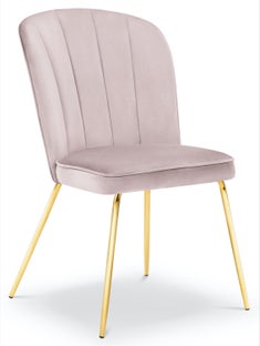 Krzesło do salonu pikowane welurowe różowe nogi złote – obraz-1