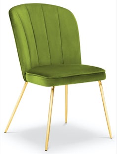 Krzesło do salonu pikowane welurowe zielone nogi złote – obraz-1