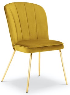 Krzesło do salonu pikowane welurowe żółte nogi złote – obraz-1
